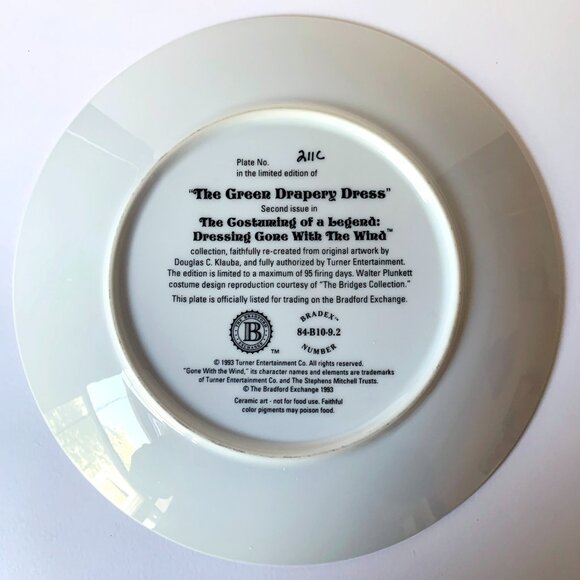 Bradford Exchange "Green Drapery Dress" Gone With The Wind 1993 Collectors Plate - Picture 2 of 7
